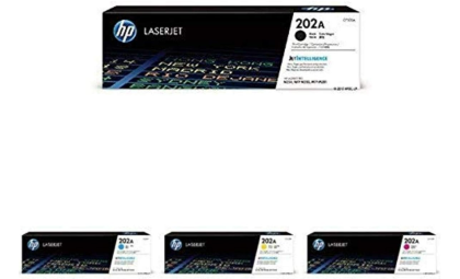 HP 202A | CF500A, CF501A, CF502A, CF503A | Toner Cartridge Bundle | Works with HP LaserJet Pro M254, M281cdw, M281dw | Black, Cyan, Magenta, Yellow